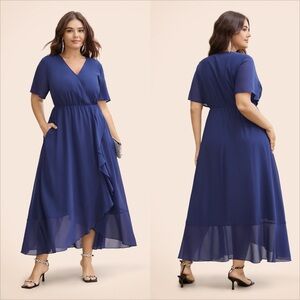 BloomChic Chiffon Overlap Collar Ruffle Sleeve Dress. Size 18-20
